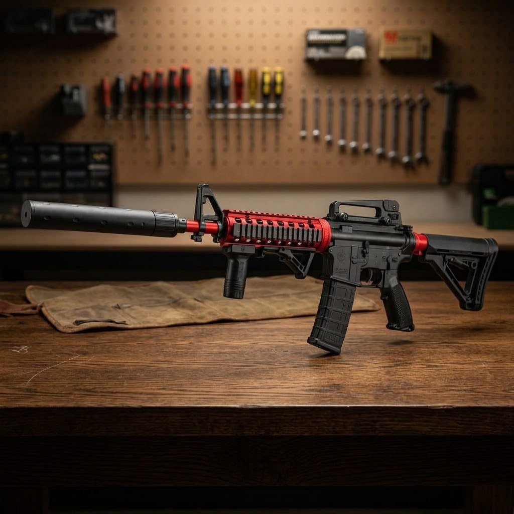 Electric M4A1 Gel Blaster Gun With Smoke Muffler - Black