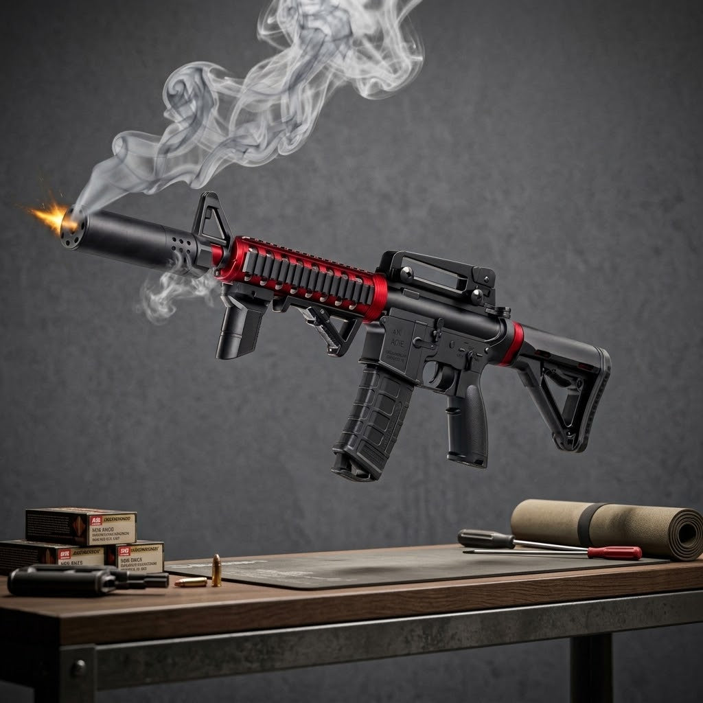 Electric M4A1 Gel Blaster Gun With Smoke Muffler - Black