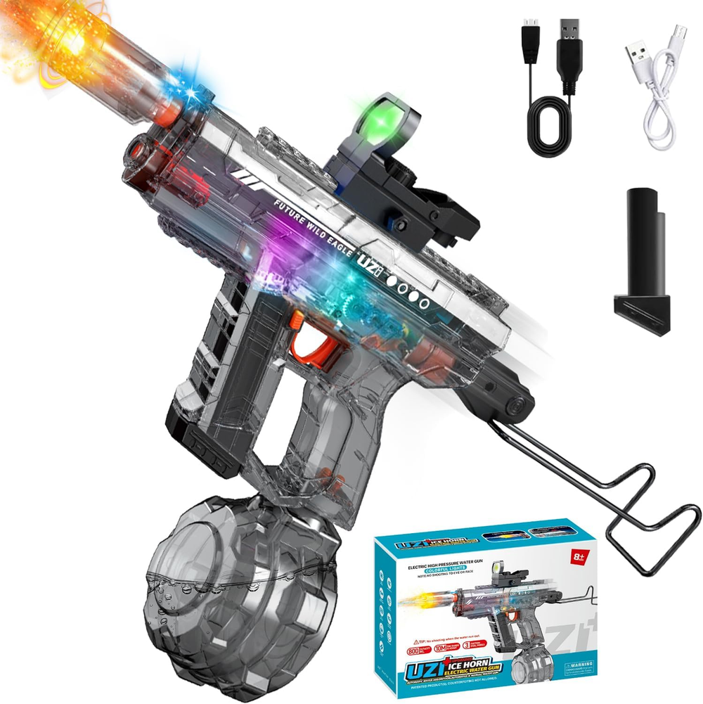 Electric UZI Ice Horn Water Gun With Light Muzzle