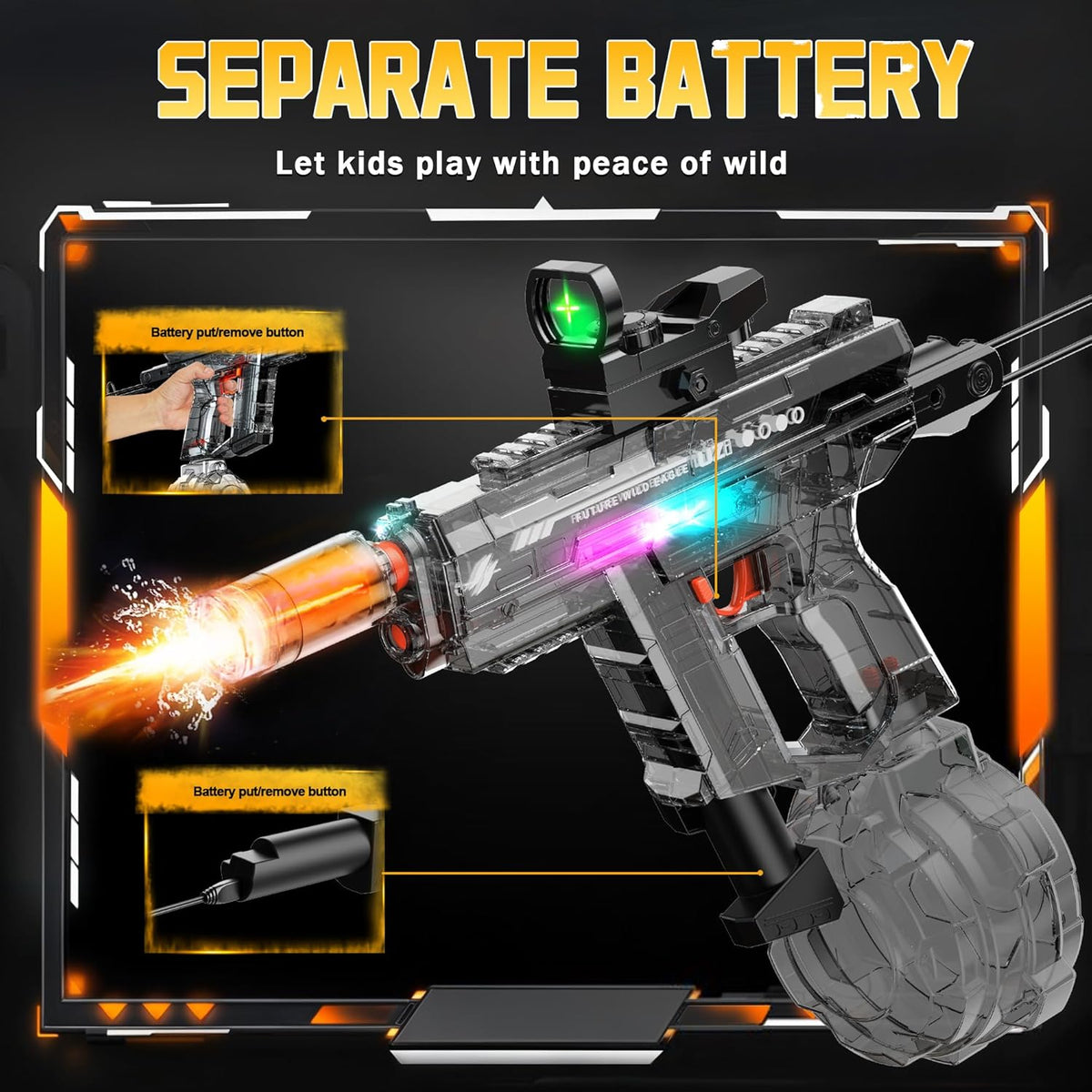 Electric UZI Ice Horn Water Gun With Light Muzzle