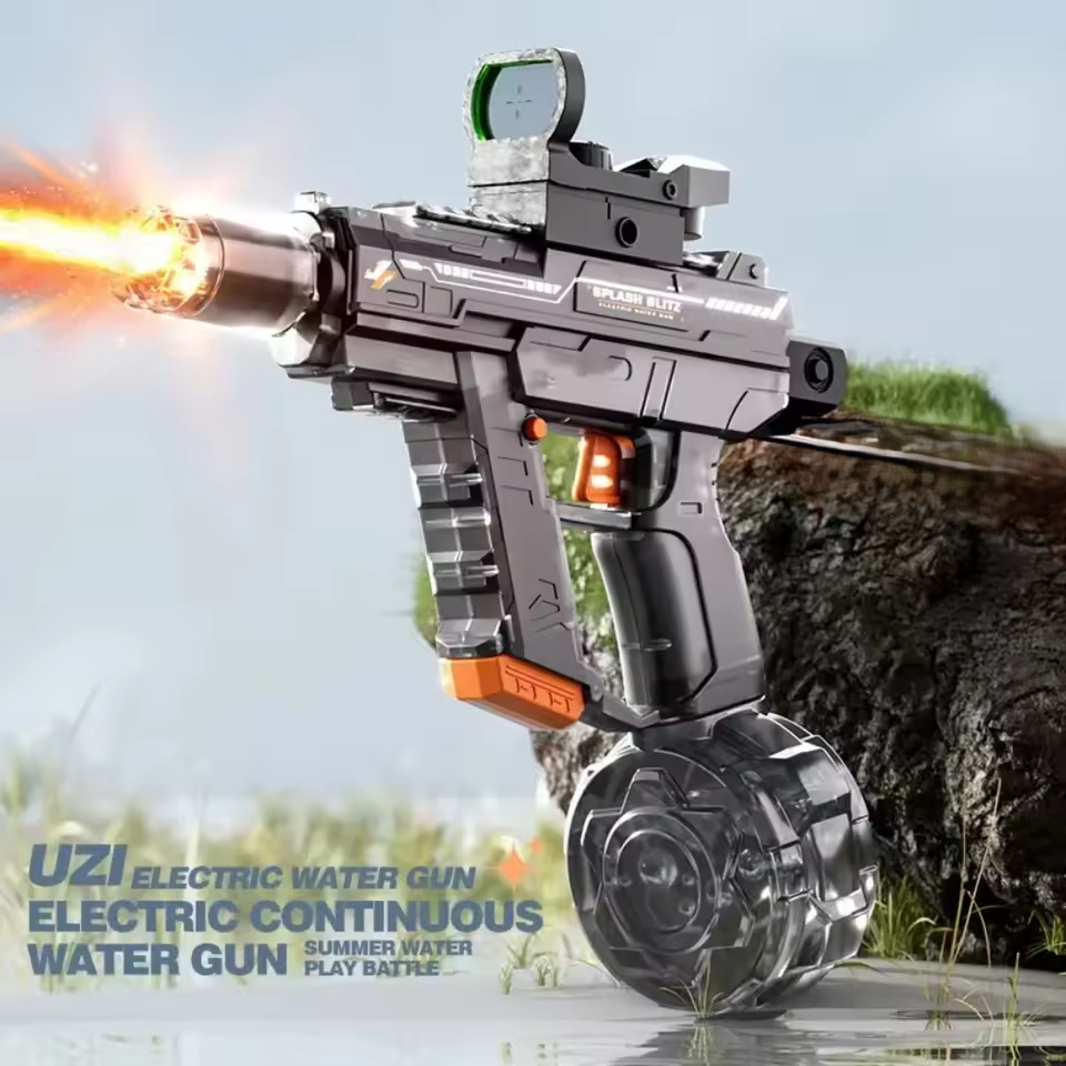 Electric UZI Water Shooting Gun With Light Silencer