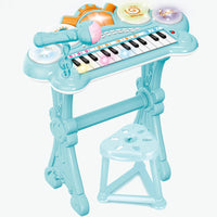 Electronic Keyboard Piano & Musical Drum With Stool - Blue