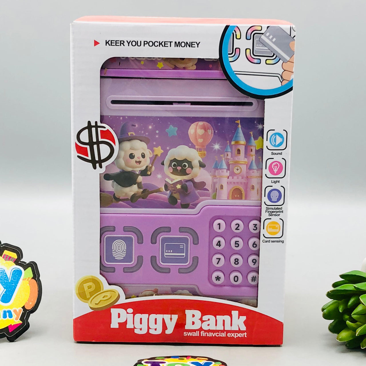 Kids Fingerprint & Swipe Card Unlock Piggy Bank - Purple
