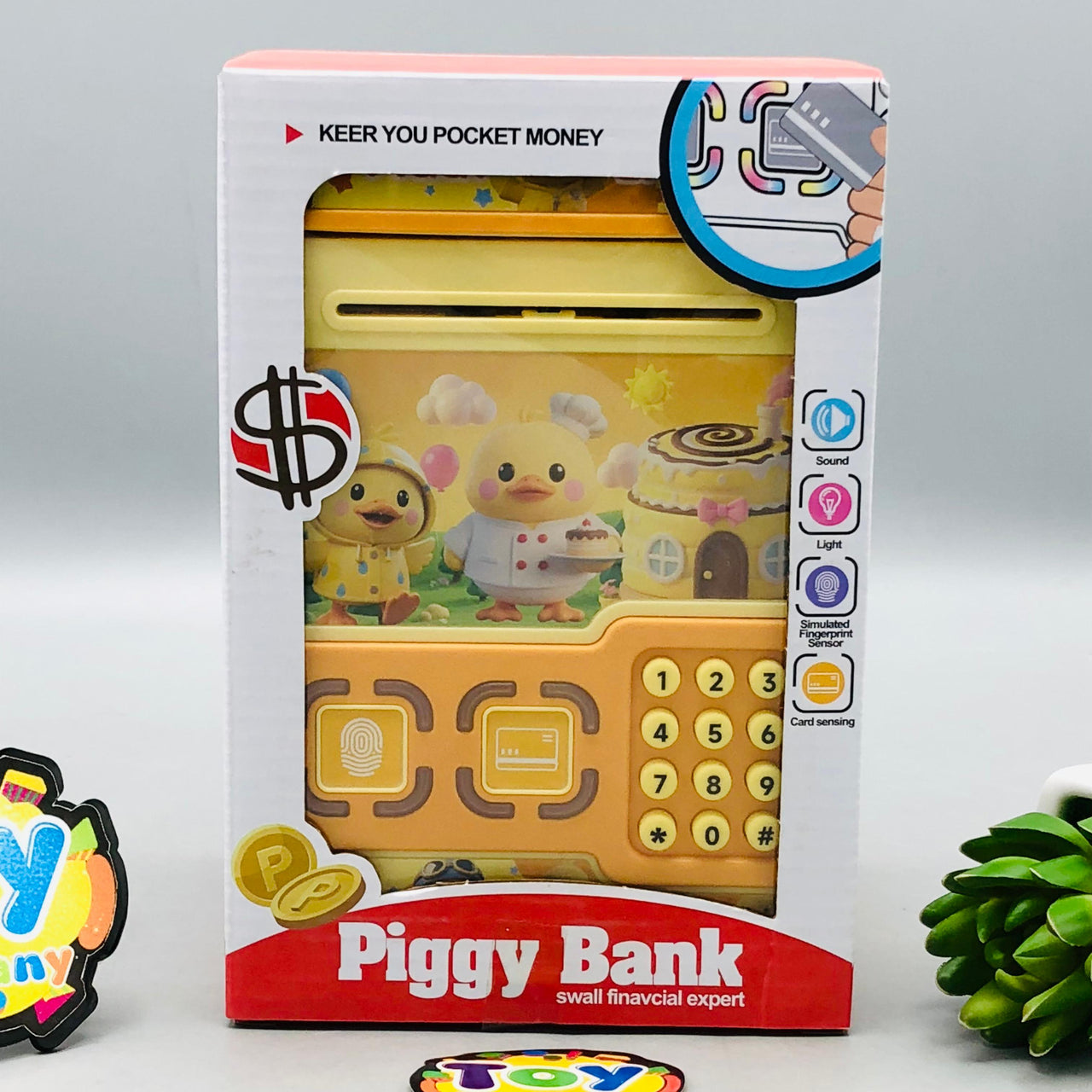 Kids Fingerprint & Swipe Card Unlock Piggy Bank - Yellow