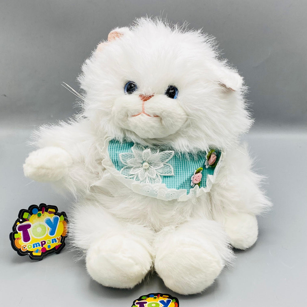 Floral Bib Kitten Plush Backpack - White