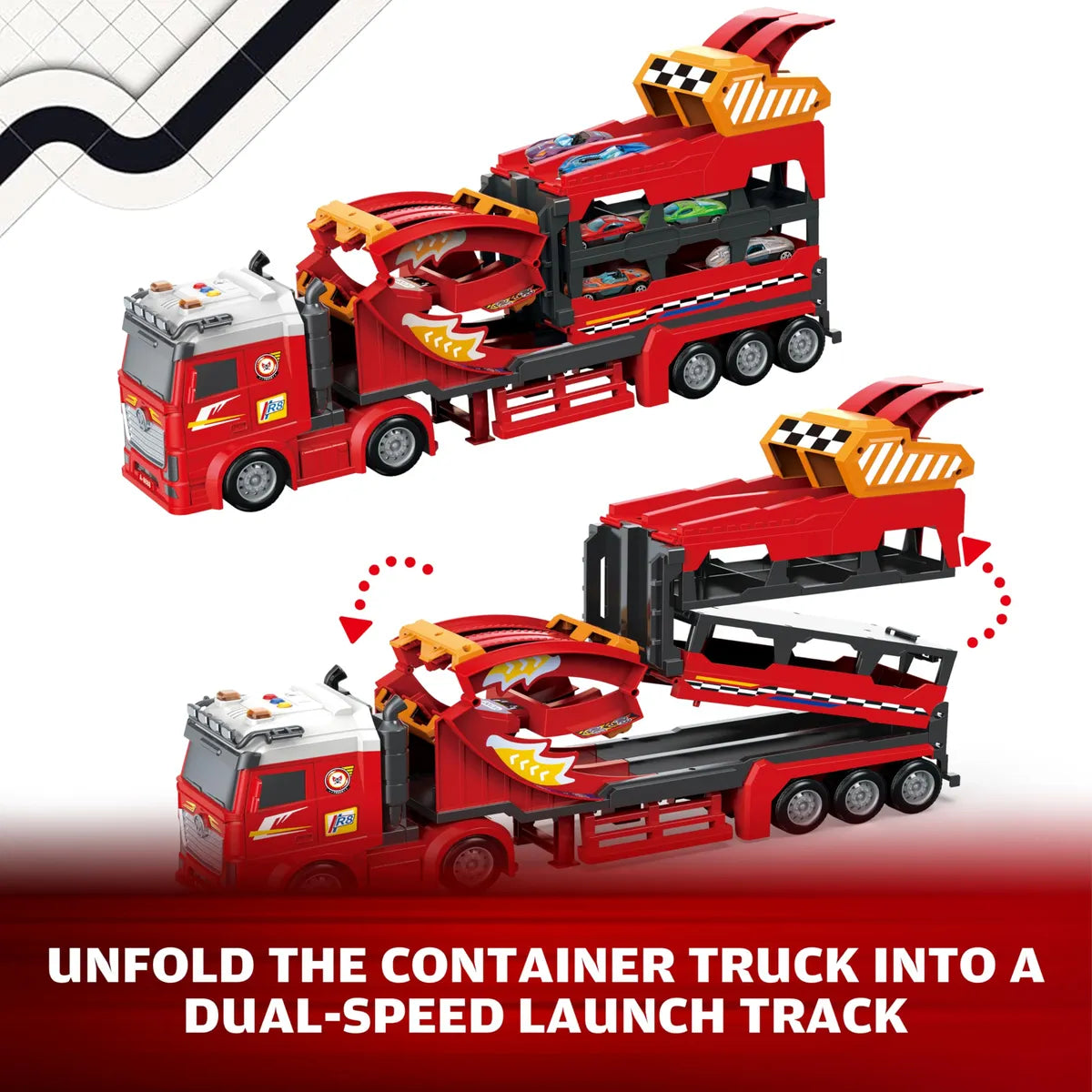 113cm Deformation Catapult Car Launching Truck - 4Pcs Alloy Cars