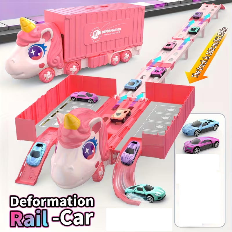 Foldable Unicorn Container Truck Track With 2Pcs Cars