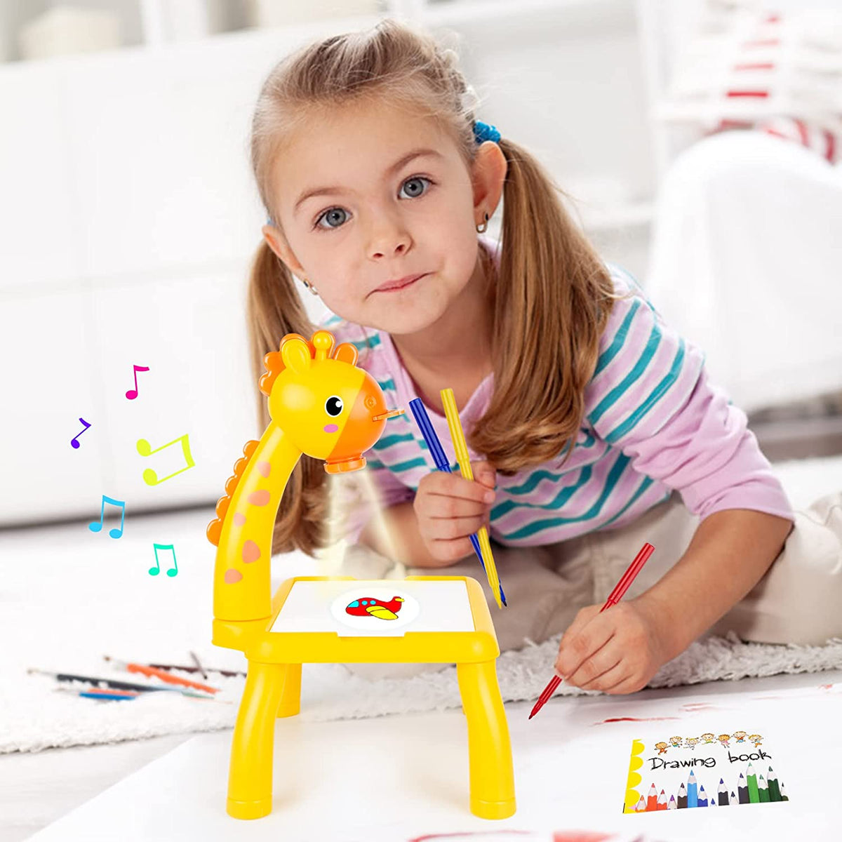 Kids Giraffe Pattern Projection Painting Table - Yellow