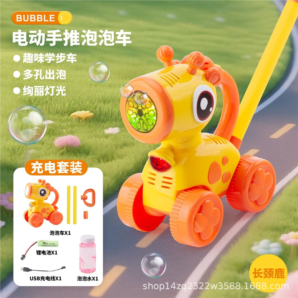 Rechargeable Giraffe Pull Along Colorful Bubble Machine