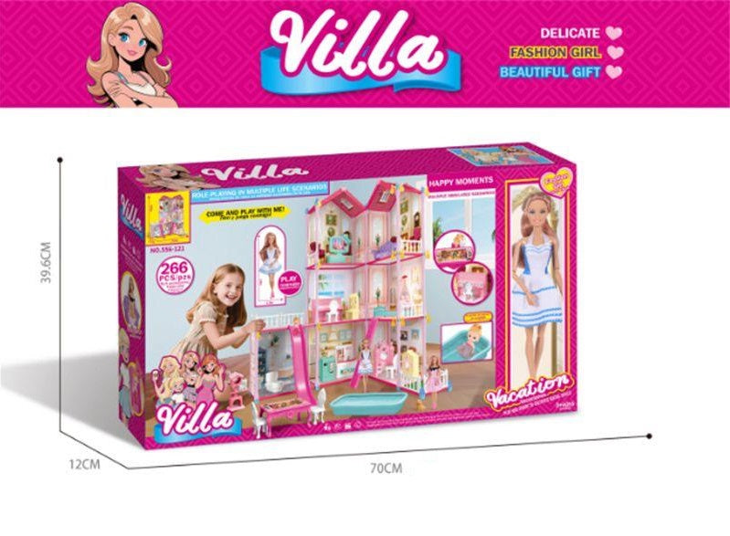 266Pcs DIY Luxury Barbie Villa Doll House With Doll