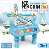 2in1 Penguin Piano & Slide Racing Track Set With Light & Music