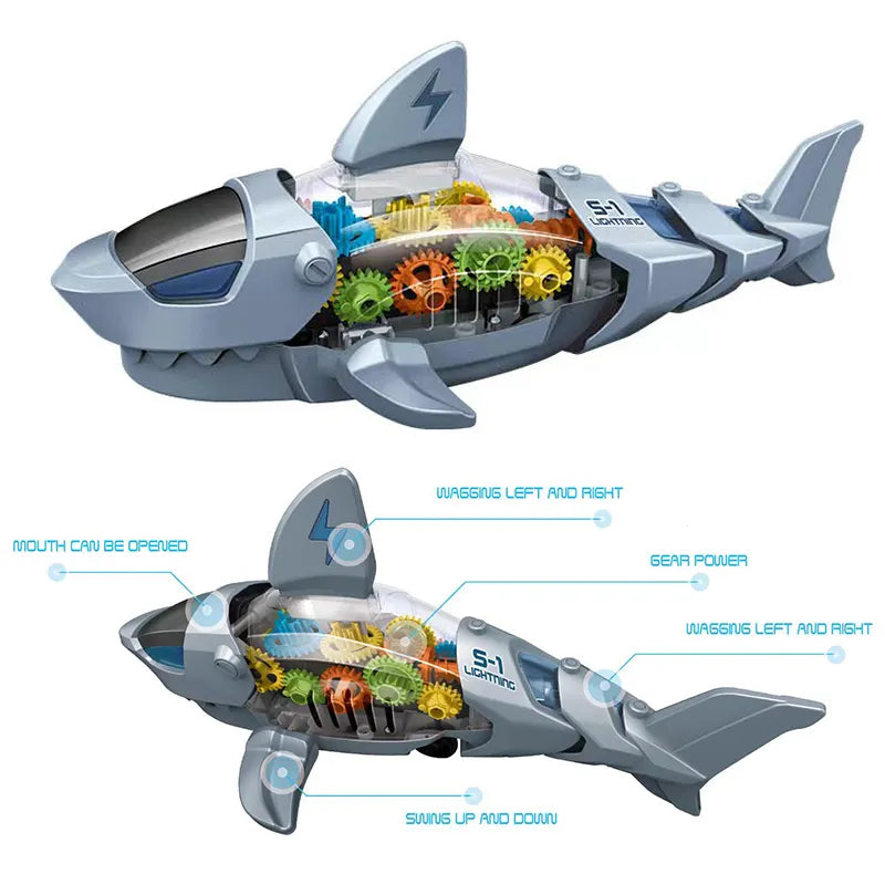 Transparent Gear Robot Shark With Light & Music