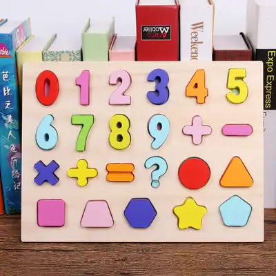 Wooden 0-9 Number Puzzle With Signs & Shapes
