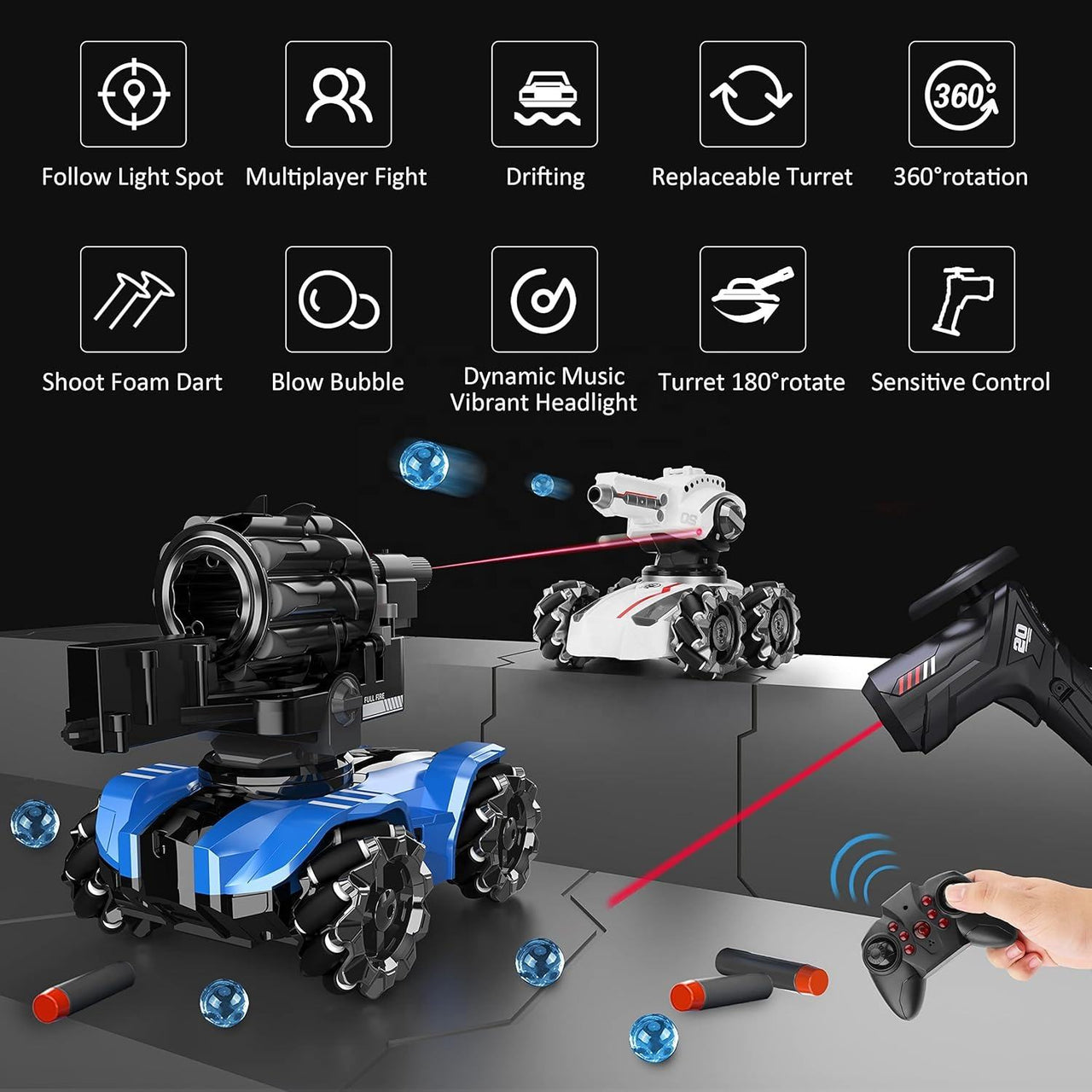 RC Laser Control Multi-functional Bubble & Soft Bullet Shooting Tank