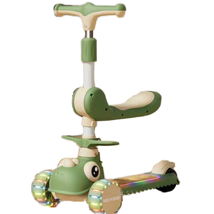 2in1 Dino Adjustable Height Kids Scooter With Light & Music - Green