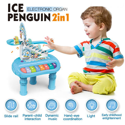 2in1 Penguin Piano & Slide Racing Track Set With Light & Music