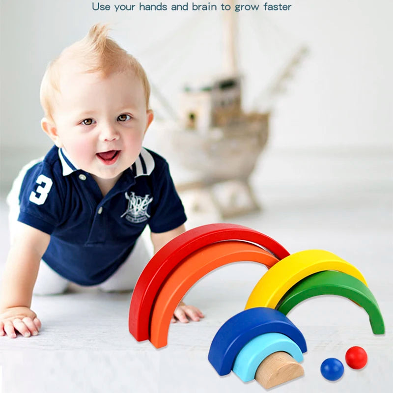 Wooden Rainbow Blocks Stacking - 9Pcs