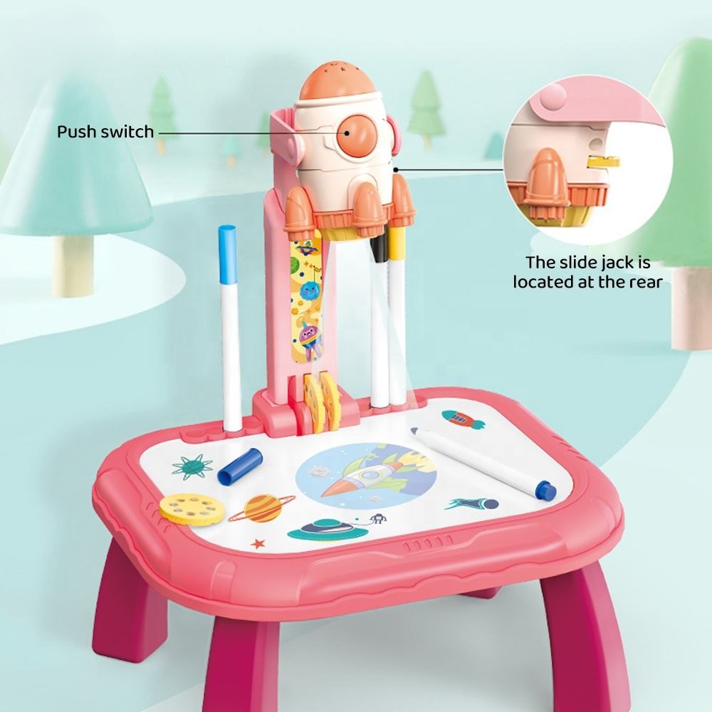 Kids Spaceship Pattern Painting Projection Table - Pink