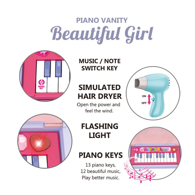 Girls' Vanity - 2 In 1 Piano Dressing Table