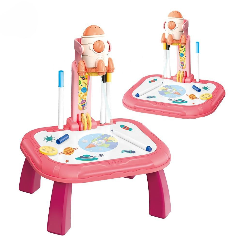 Kids Spaceship Pattern Painting Projection Table - Pink