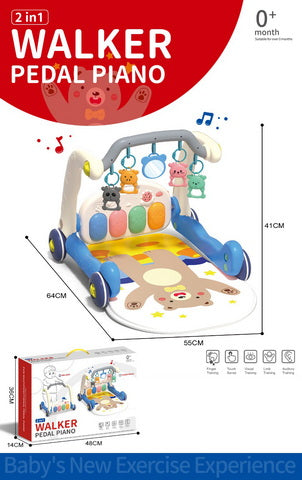 2in1 Baby Piano Play Mat & Walker - Blue