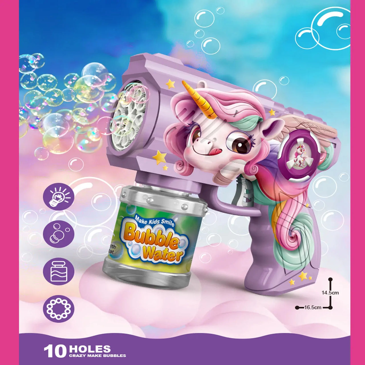 10 Holes Unicorn Crazy Automatic Bubble Gun