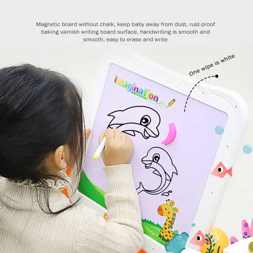 Kids 2in1 Drawing & Building Blocks Table With Stool