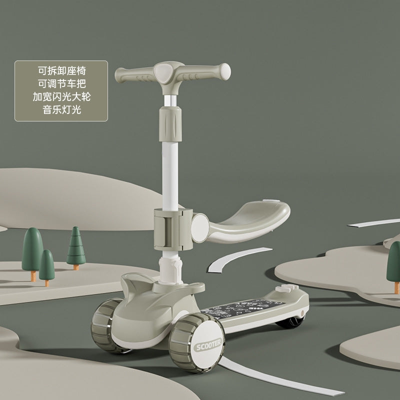 Happy Kids Seat Scooter With Light & Music - Muted Olive