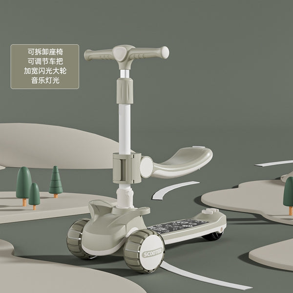 Happy Kids Seat Scooter With Light & Music - Muted Olive