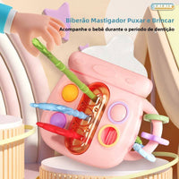 Baby Bottle Shaped Pull Rope & Teether Toy