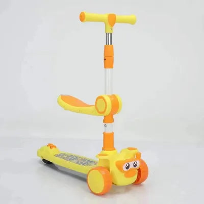 Duck Themed Adjustable Height Kids Scooter With Light & Music - Yellow