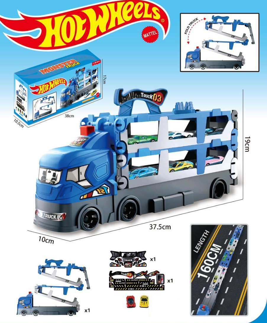 Hot Wheel Car Carrying Foldable Monster Truck - 2Pcs Cars