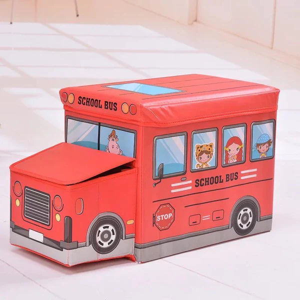 Kids Foldable Storage Box - School Bus Design Red