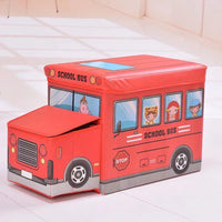 Kids Foldable Storage Box - School Bus Design Red