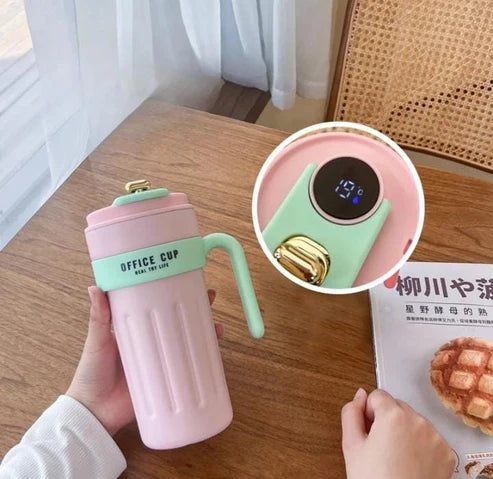 650ml Stainless Steel Temperature Display Coffee Cup - Pink