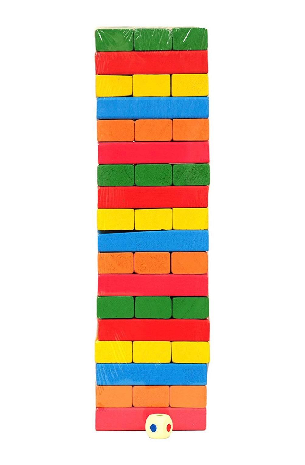 Wooden Block Stacking Game with Dice - 54 Pieces