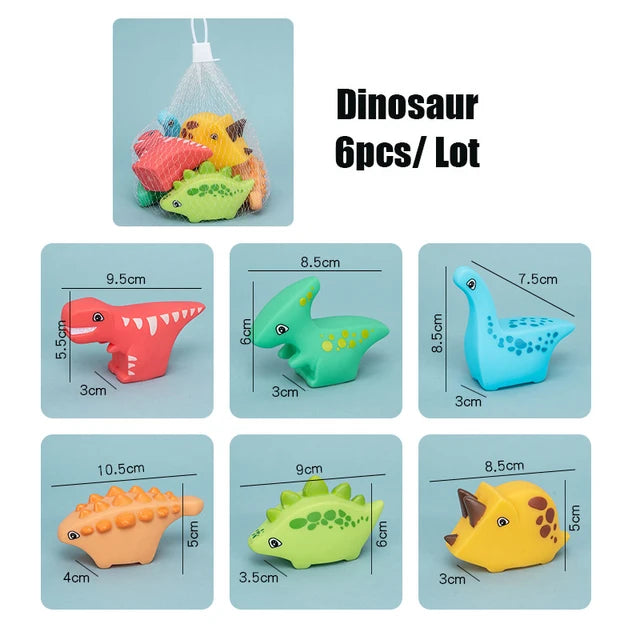 6Pcs Vinyl Dinosaur Baby Bath Toys