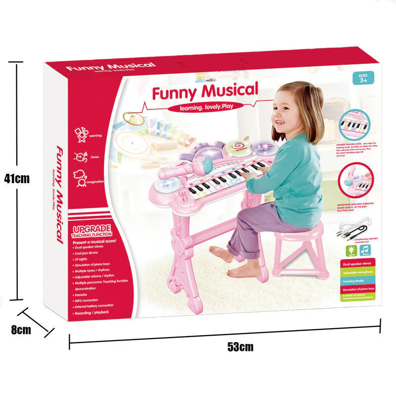 Electronic Keyboard Piano & Musical Drum With Stool - Blue