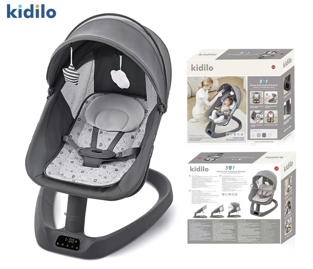 Kidilo 3in1 Deluxe Multi-functional Baby Bassinet - Gray