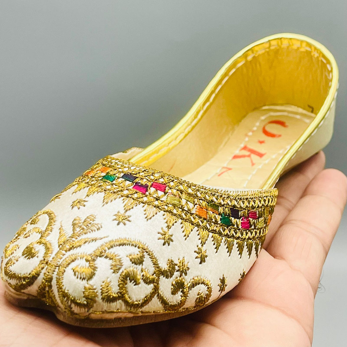 Hand-Made Multani Khussa for Girls Multi - Off White