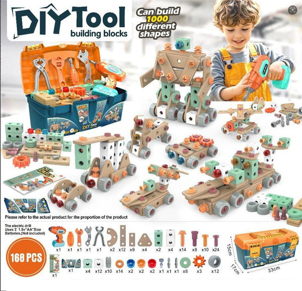168Pcs DIY Kids Building Blocks Tools Briefcase