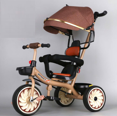 Kids 2in1 Push Stroller Tricycle With Canopy - Brown