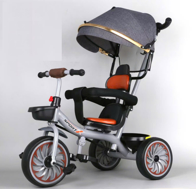 Kids 2in1 Push Stroller Tricycle With Canopy - Gray