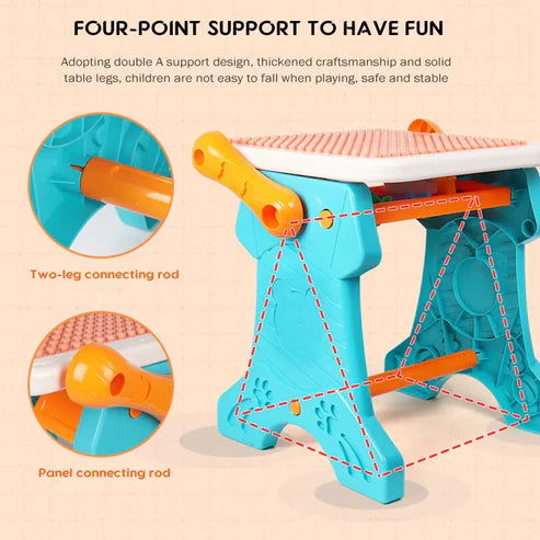 Kids 2in1 Drawing & Building Blocks Table With Stool