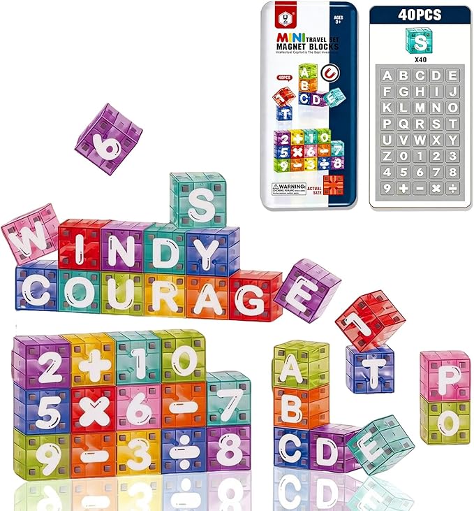 40Pcs 3D Magnetic Cube Letter & Numbers Blocks