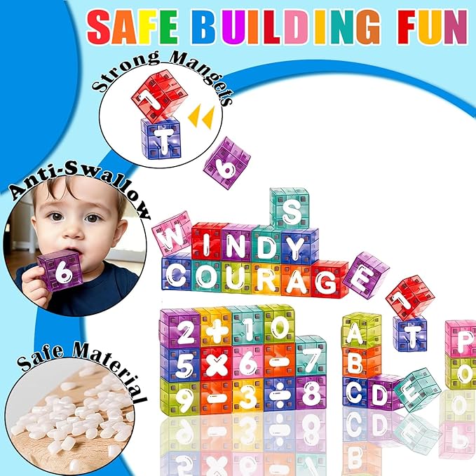 40Pcs 3D Magnetic Cube Letter & Numbers Blocks