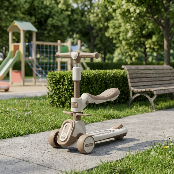 Kids Adjustable Height Seat Scooter With Light & Music - Brown