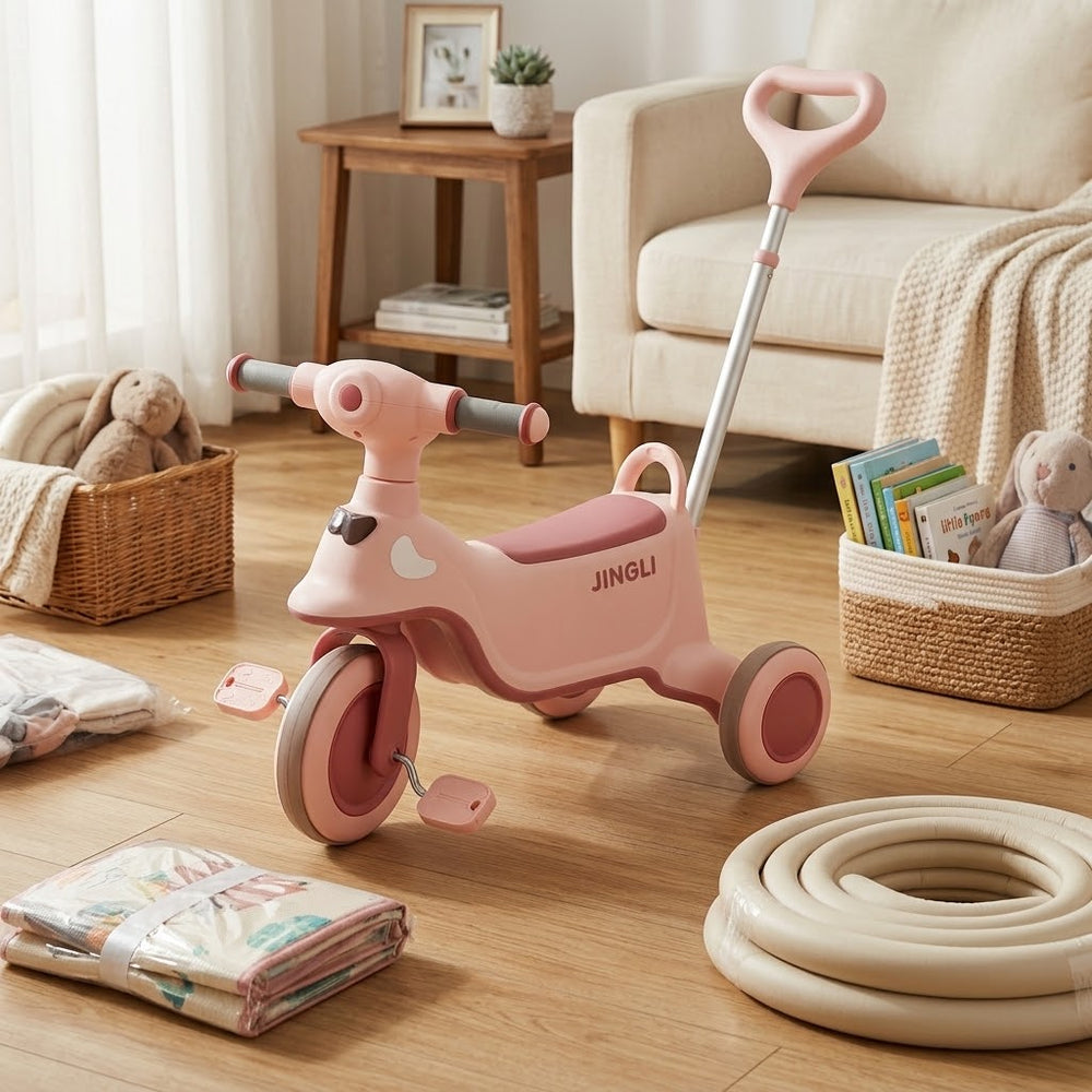 Kids Bird Motif Bicycle With Push Handle - Pink