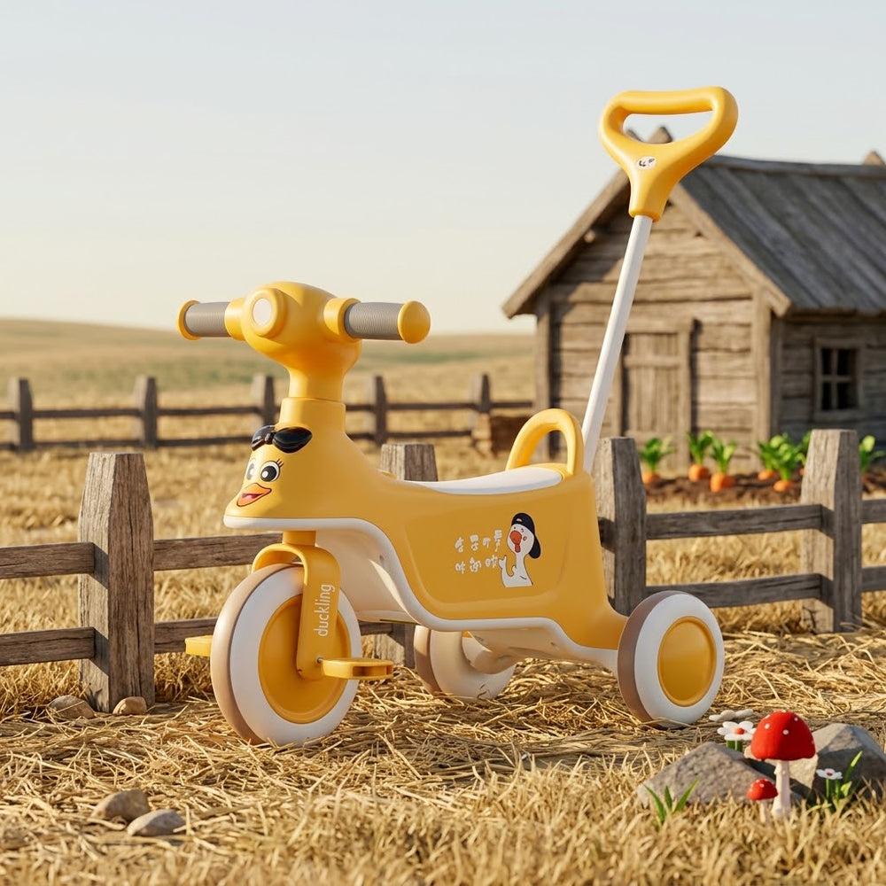 Kids Bird Motif Bicycle With Push Handle - Yellow