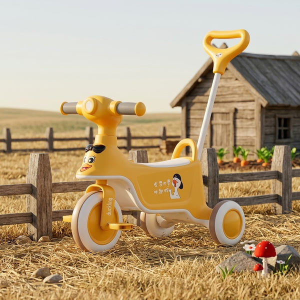 Kids Bird Motif Bicycle With Push Handle - Yellow